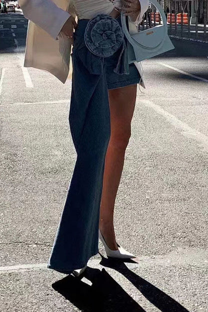 Skulpturel Denim Mininederdel - Asymmetrisk
