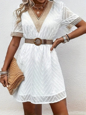 Women's White V-Neck Short Sleeve Embroidered Lightweight Dress-82469-5373e82d-212f-4003-b159-d5c8cf73e9e2