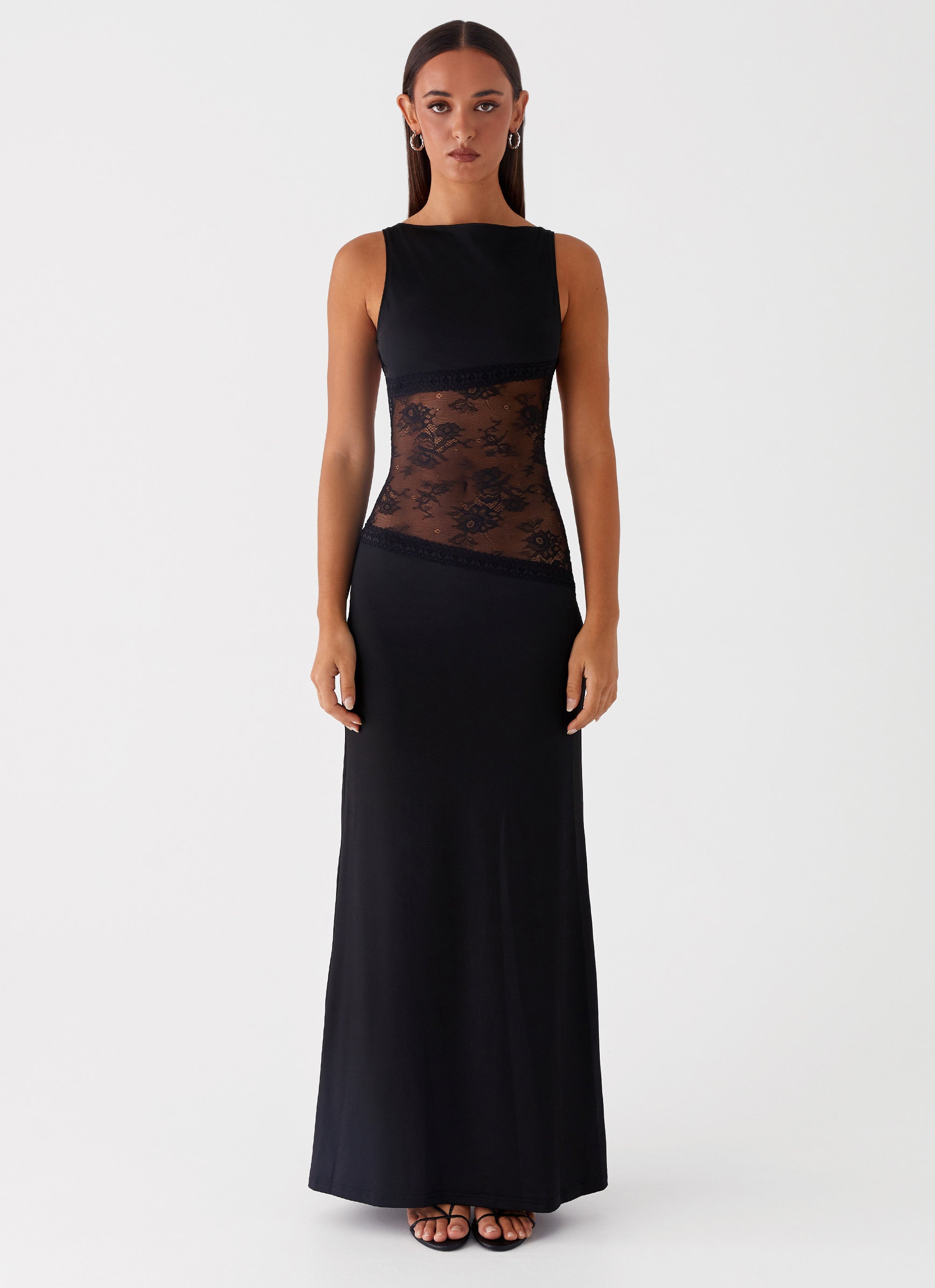 Dame Maxi Kjole – Ærmeløs med Blondepanel, Elegant Feststil-83478-5439fa14-bf05-4d37-8575-884740302127
