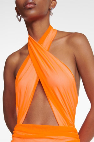 Halterneck Aftenkjole med Plissering