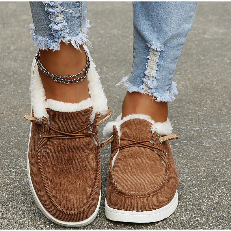 Dame Sko – Fløjl, Faux Fur-Foret, Snørebånd, Casual Vinterstil-82593-574057a1-9c75-444d-837c-a5c132f94c37