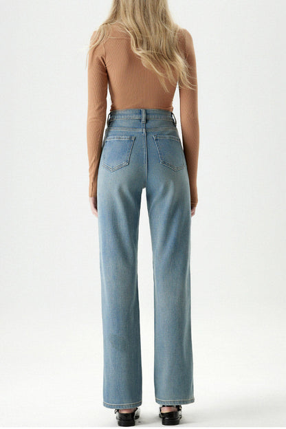 Ribstrikket Top & Jeans - Højtaljede