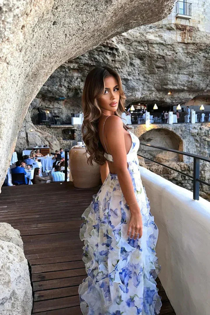 Blomstret Maxikjole med Spaghettistropper