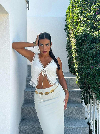 Sommer Top med Blonde V-Hals