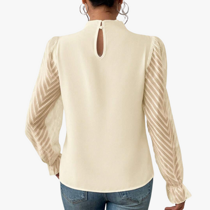 Bluse med Høj Hals og Plissering