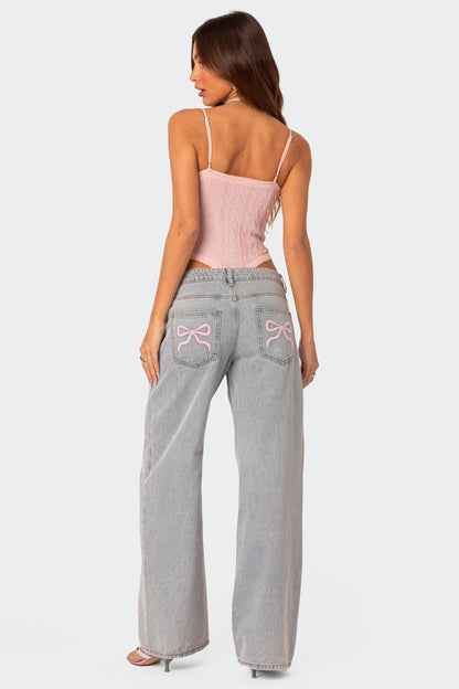 Dame Jeans – Lyse Wide Leg med Broderede Sløjfer-83512-5f59092b-bdb1-4966-ad65-8bd7ea0e5f7a