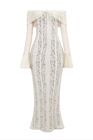 Kvinde Blondekjole – Off-Shoulder, Lange Ærmer, Elegant Design-83555-5f759d47-3361-4229-a9a7-c0cc90853da7