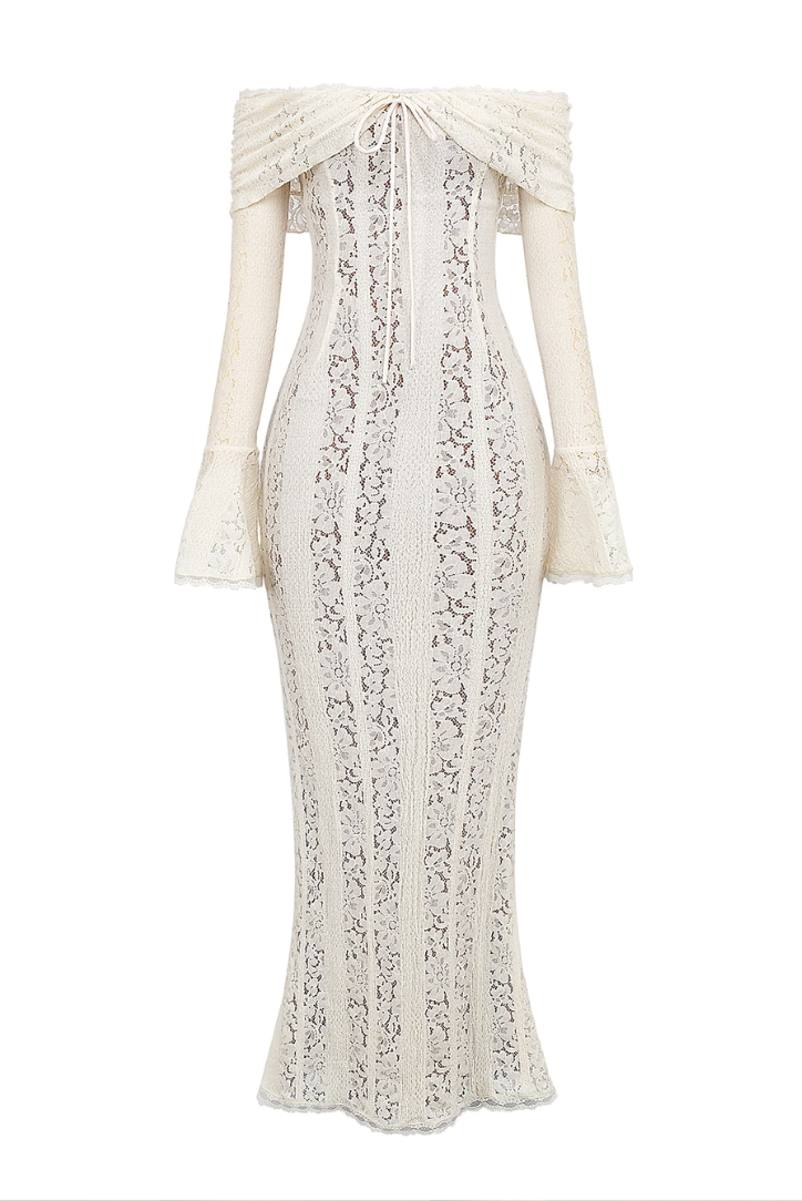 Kvinde Blondekjole – Off-Shoulder, Lange Ærmer, Elegant Design-83555-5f759d47-3361-4229-a9a7-c0cc90853da7