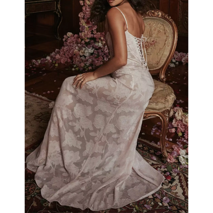 A-linje Gulvlang Kjole med Stropper