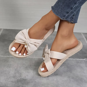 Kvinder Slip-on Sandaler – Dekorativ Sløjfe, Reb-tekstureret Såle-60191-a1c51e79-ba60-47b0-bc30-7fef88c54286