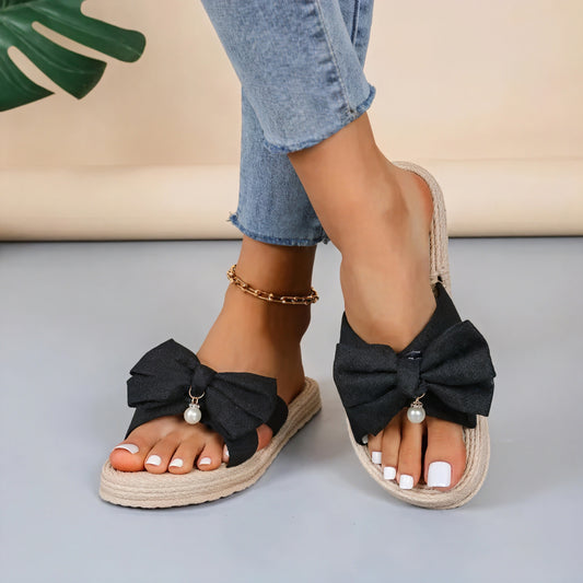 Kvinder Slip-on Sandaler – Dekorativ Sløjfe, Reb-tekstureret Såle-60191-370f2cae-2171-4241-ac35-0100cf2d0c08