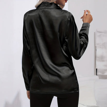 Satin Bluse - Klassisk Krave & Figursyet