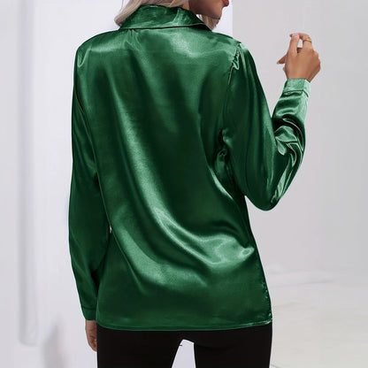 Satin Bluse - Klassisk Krave & Figursyet