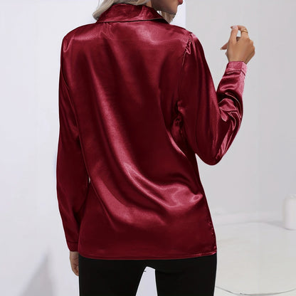 Satin Bluse - Klassisk Krave & Figursyet