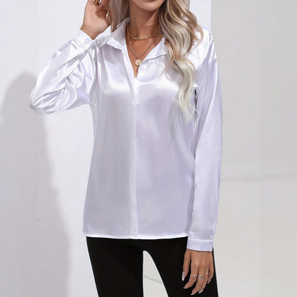 Satin Bluse - Klassisk Krave & Figursyet