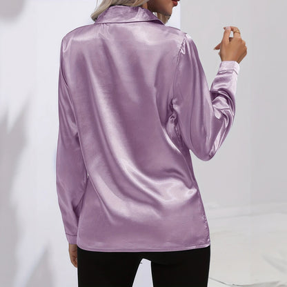 Satin Bluse - Klassisk Krave & Figursyet