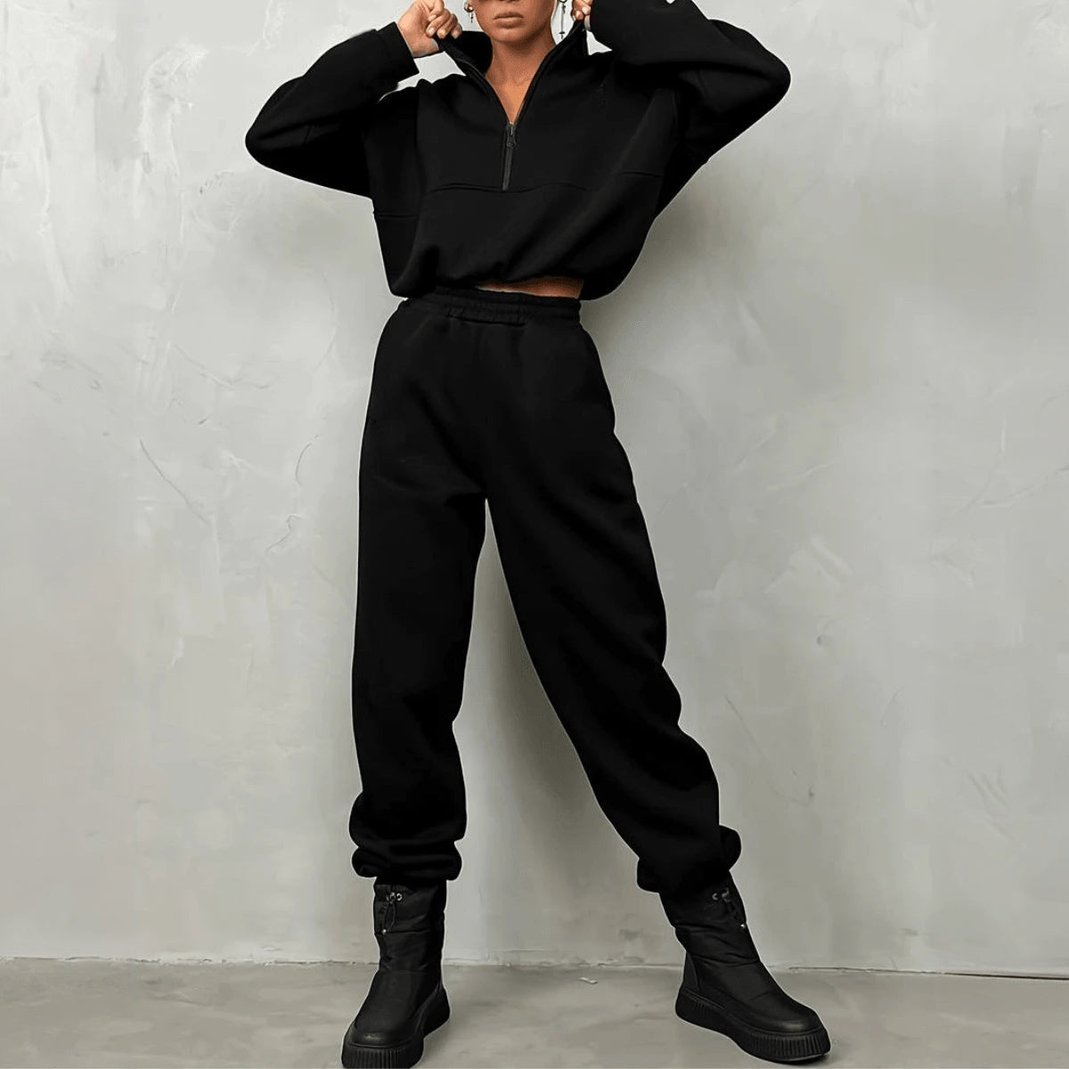 Aktivt Sæt med Kvart Lynlås og Høj Krave