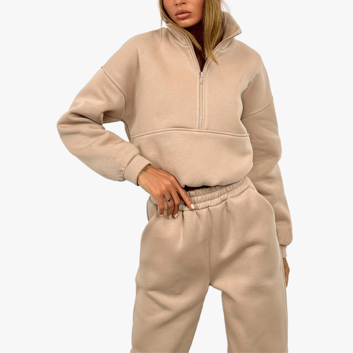 Aktivt Sæt med Kvart Lynlås og Høj Krave