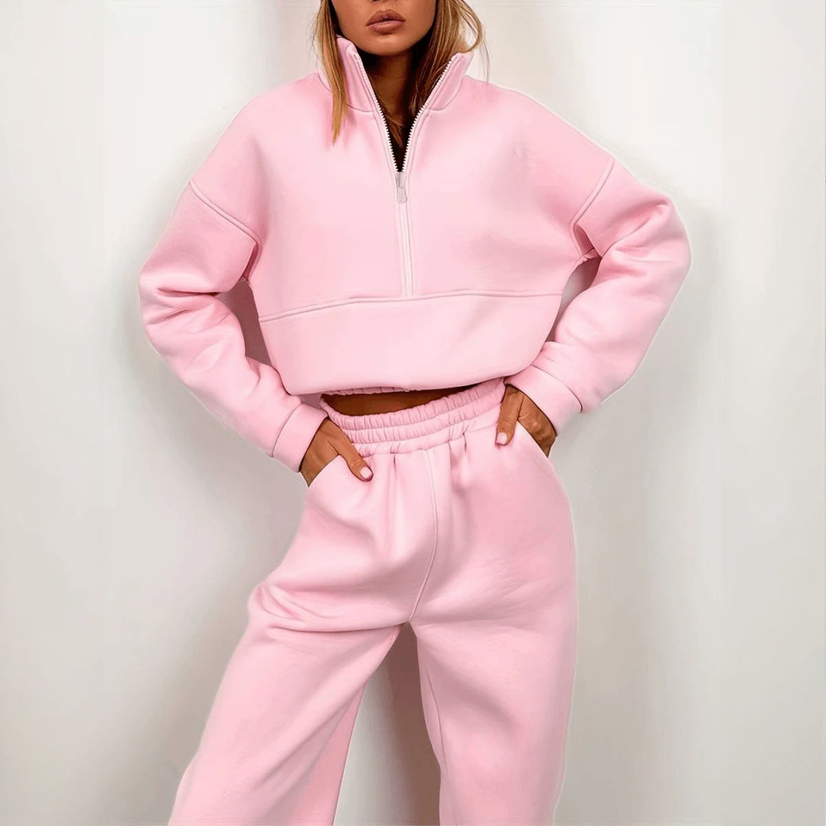 Aktivt Sæt med Kvart Lynlås og Høj Krave