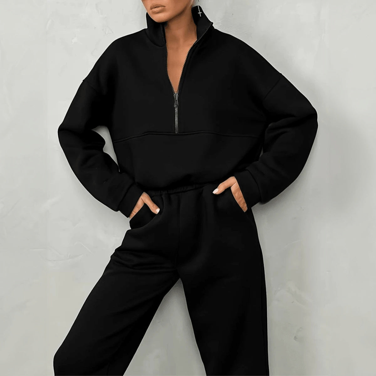 Aktivt Sæt med Kvart Lynlås og Høj Krave