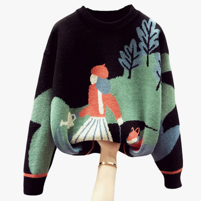 Oversized Sweater med Strikket Design