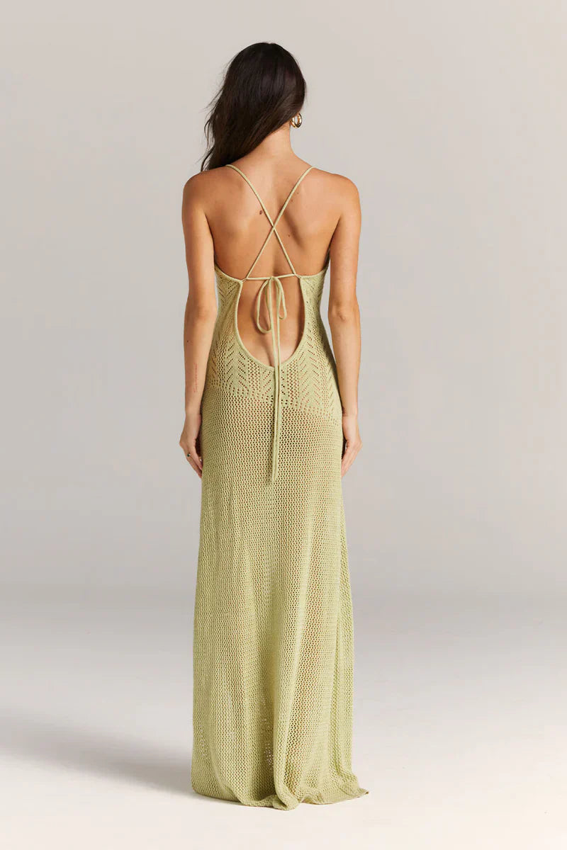 Norideen Dame Maxi Kjole – Strikket, Blomsterudskæring, Åben Strik, Spaghetti Stropper-83282-6047e276-fa93-4535-a249-f5cf02e13d3e