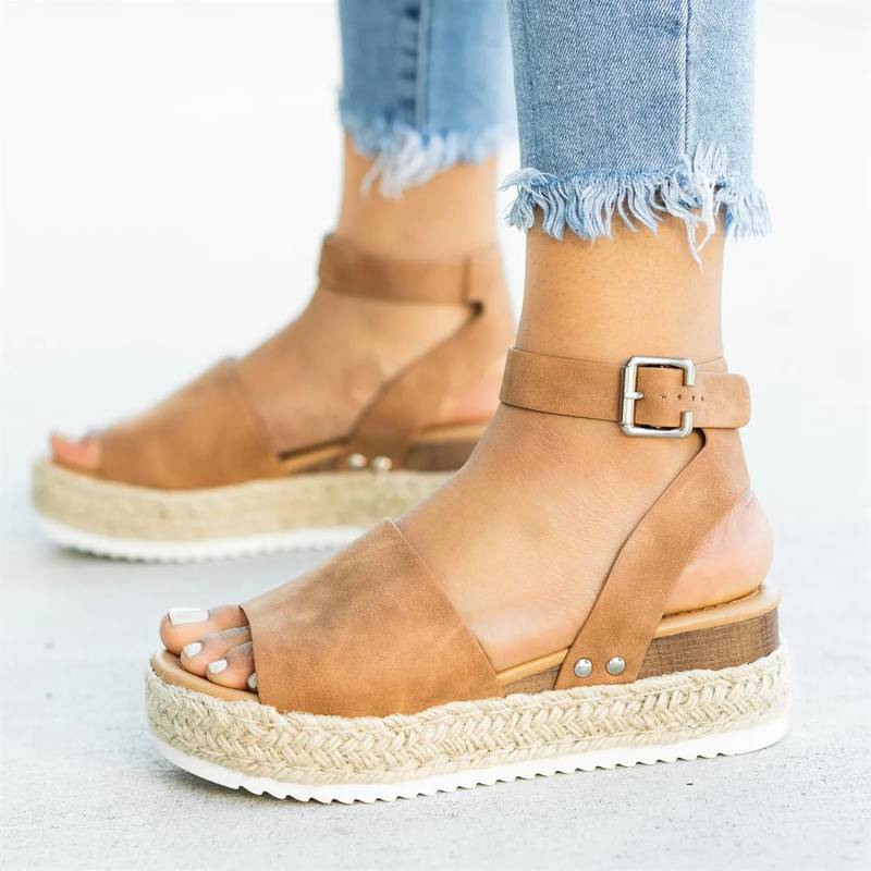 Platform Sandaler med Vævet Jute Detalje