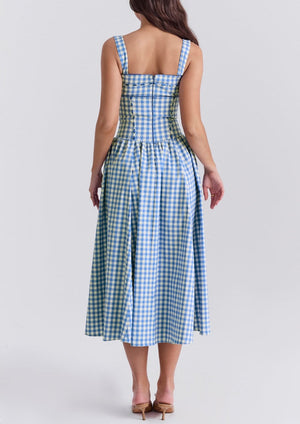 Kvinder Kjole – Gingham Mønster, Firkantet Halsudskæring, Knapper, Klassisk Stil-83592-61823281-8a02-433e-885f-19eb7faa024c