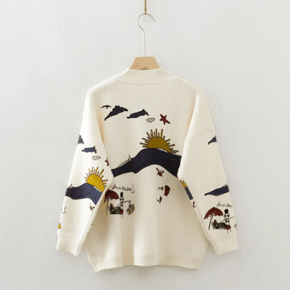 Oversized Cardigan med Broderi