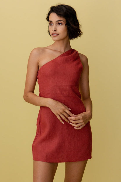 Norideen Dame Hør Mini Kjole – Asymmetrisk One-Shoulder Design-83276-629bd8a9-1c18-4565-a99d-f43ef01c4e34
