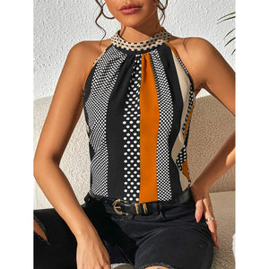 Geometrisk Halterneck Top - Sort