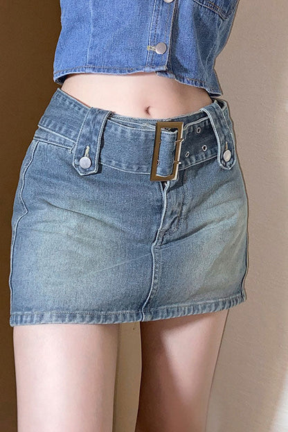 Denim Mini Skirt med Spænde og A-linje