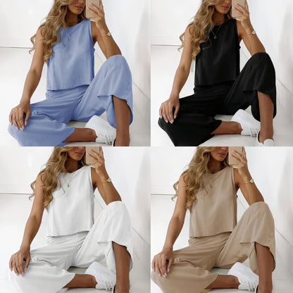 Kvinder Matchende Sæt – Ærmeløs Top & Vide Bukser, Casual Sommerstil, Norideen-64478-67f052a1-2f4a-43b4-a385-8b3b952f029c