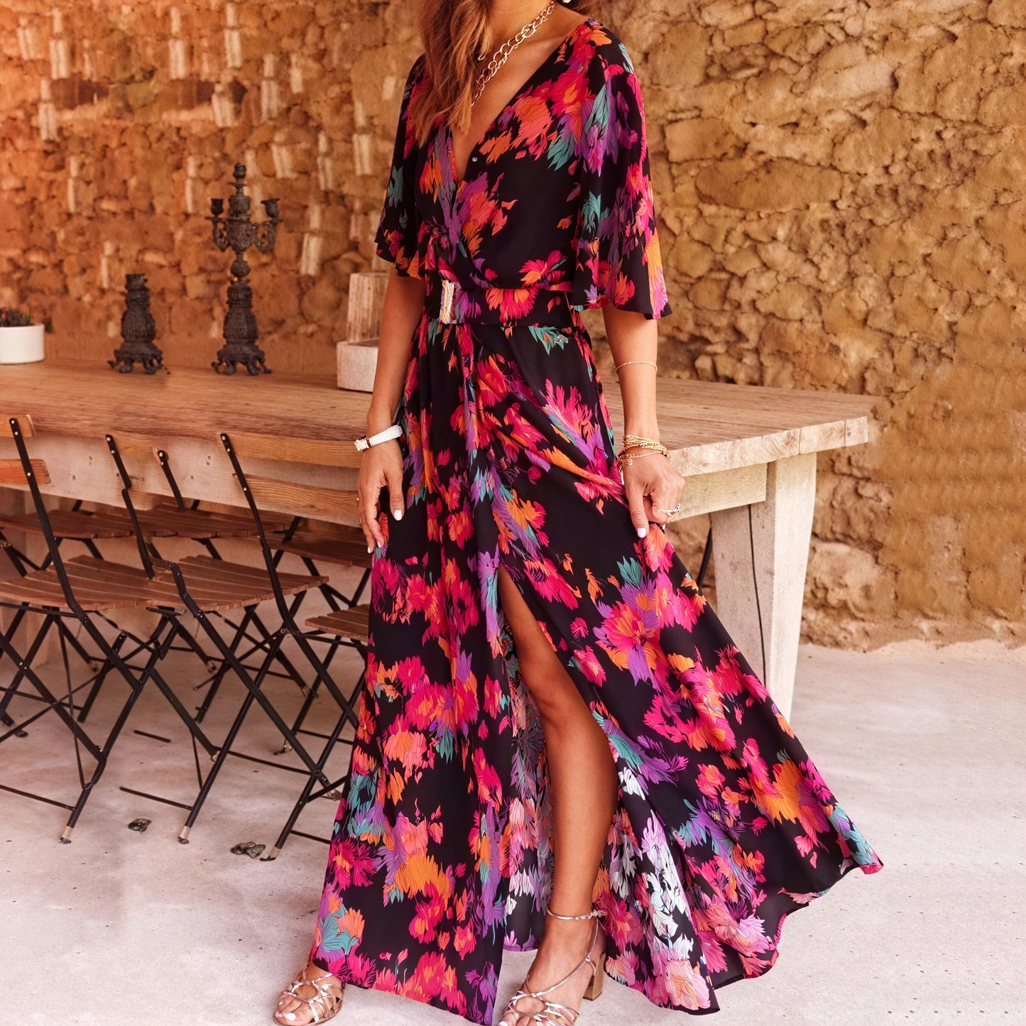 Boheme Maxi Kjole med Blomsterprint