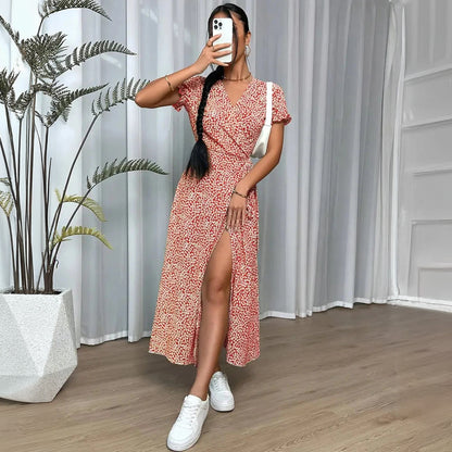 Boheme Wrap Kjole med Blomsterprint