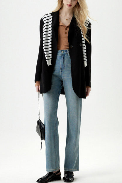 Ribstrikket Top & Jeans - Højtaljede
