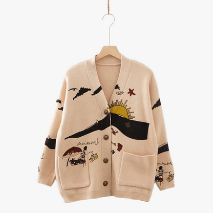 Oversized Cardigan med Broderi