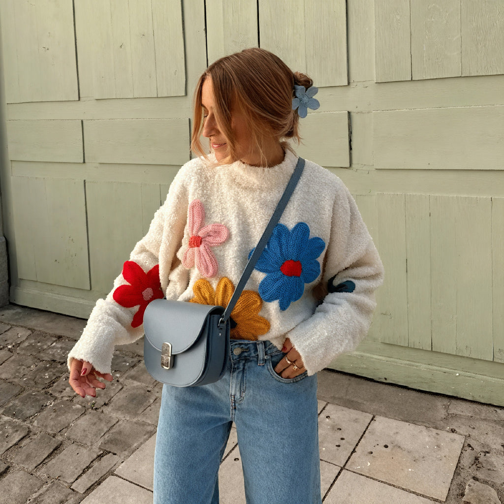 Blomstret Oversized Top med Cropped Kant