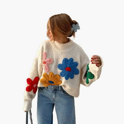 Blomstret Oversized Top med Cropped Kant