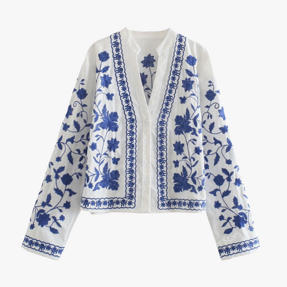 Boheme Broderet Jakke med Blomstermønster