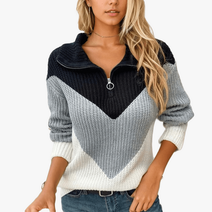 Chevron Strik Sweater med Halv-Zip