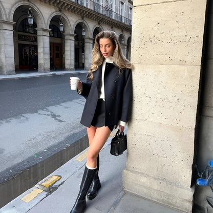 Oversized Uldfrakke - Notched Collar & Patch Lommer