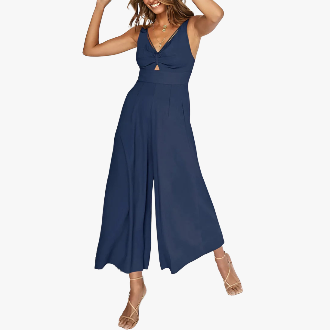 Jumpsuit med Bredde Ben og V-udskæring