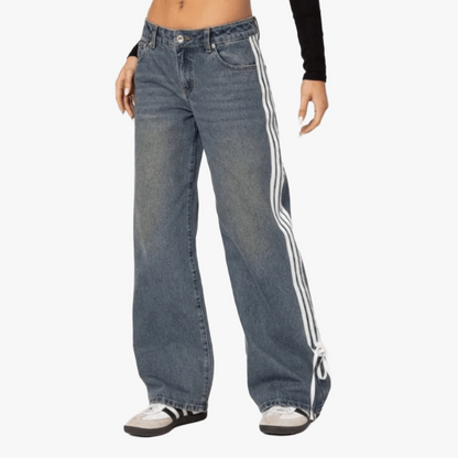 Brede jeans med høj talje og sidestriber