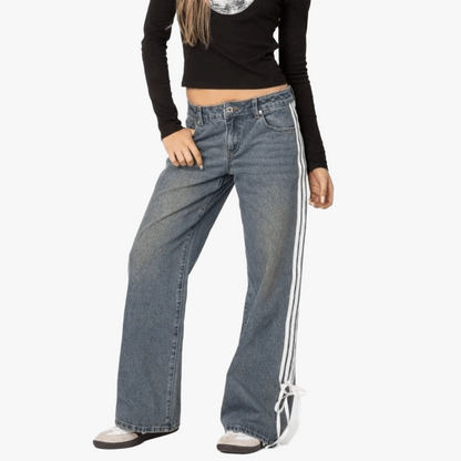 Brede jeans med høj talje og sidestriber