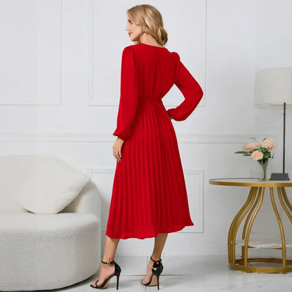 Wrap Kjole med Bindebælte og Plissé Skørt