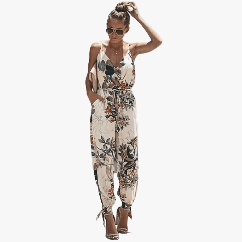 Blomstret Jumpsuit med Cinched Waist