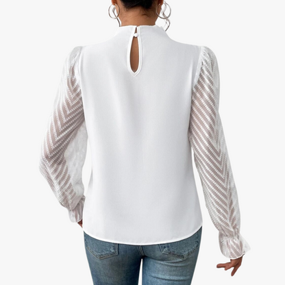 Bluse med Høj Hals og Plissering