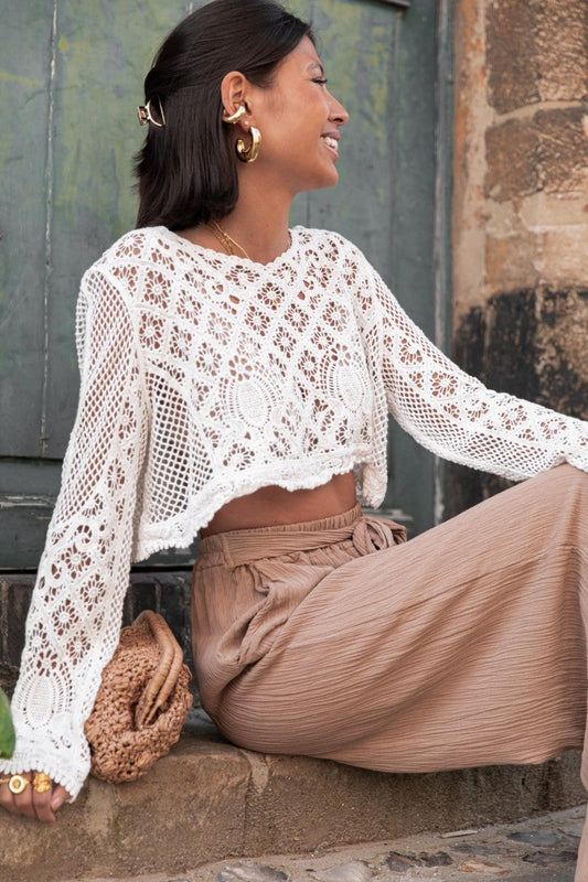 Norideen Women's White Crochet Long Sleeve Dress – Bohemian Style-76533-6958006d-62f0-44ef-a32a-4a014575403a