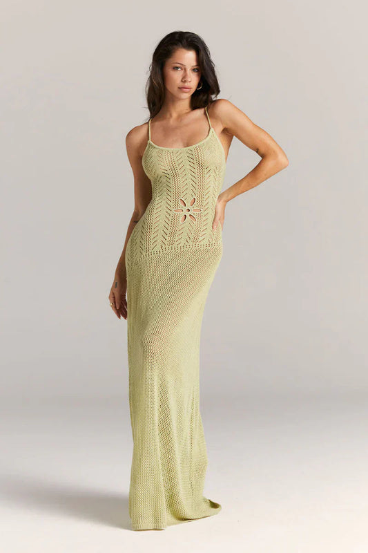 Norideen Dame Maxi Kjole – Strikket, Blomsterudskæring, Åben Strik, Spaghetti Stropper-83282-695a05dd-9102-4089-9bca-789983b4669e
